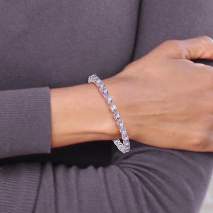 Round Purple Amethyst Prong Sterling Silver Tennis Bracelet