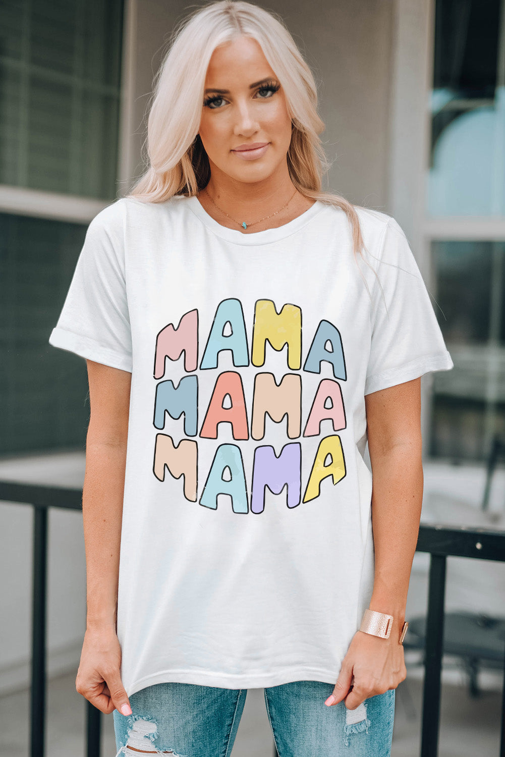 Threaded Pear MAMA Crew Neck Casual T Shirt