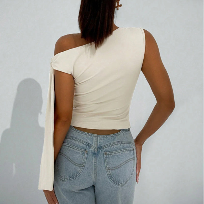 Women’s One-Shoulder Asymmetrical Tie Shoulder Top – Going Out & Party Shirt