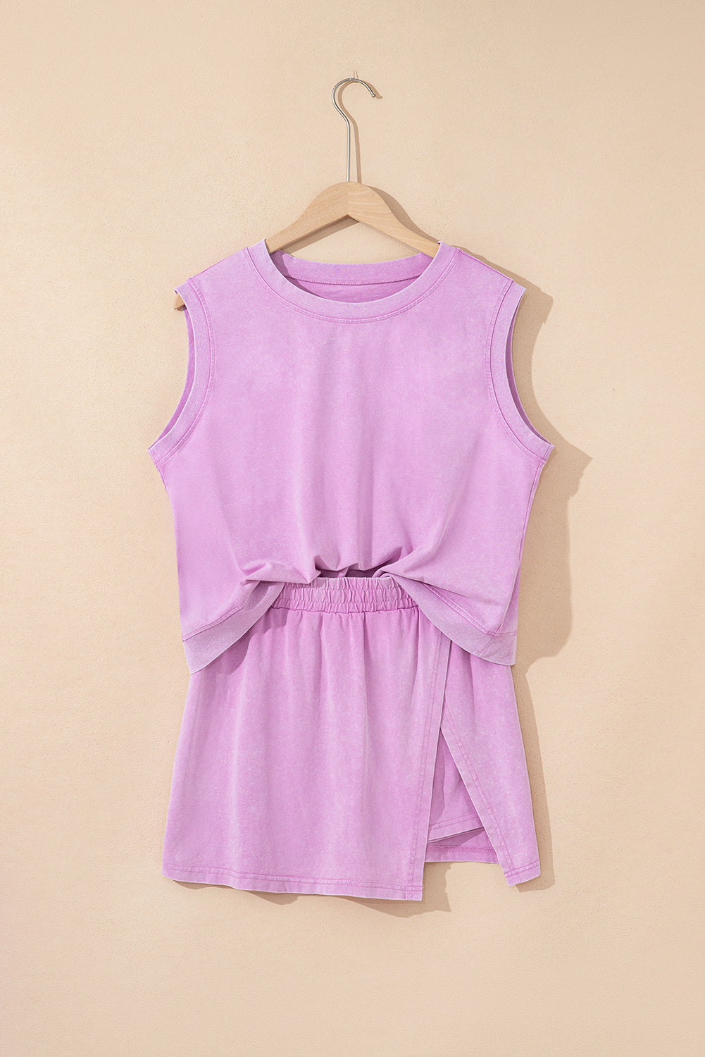 Threaded Pear Aria 2 Pieces Mineral Wash Cotton Tank Top Lined Split Skirt Set