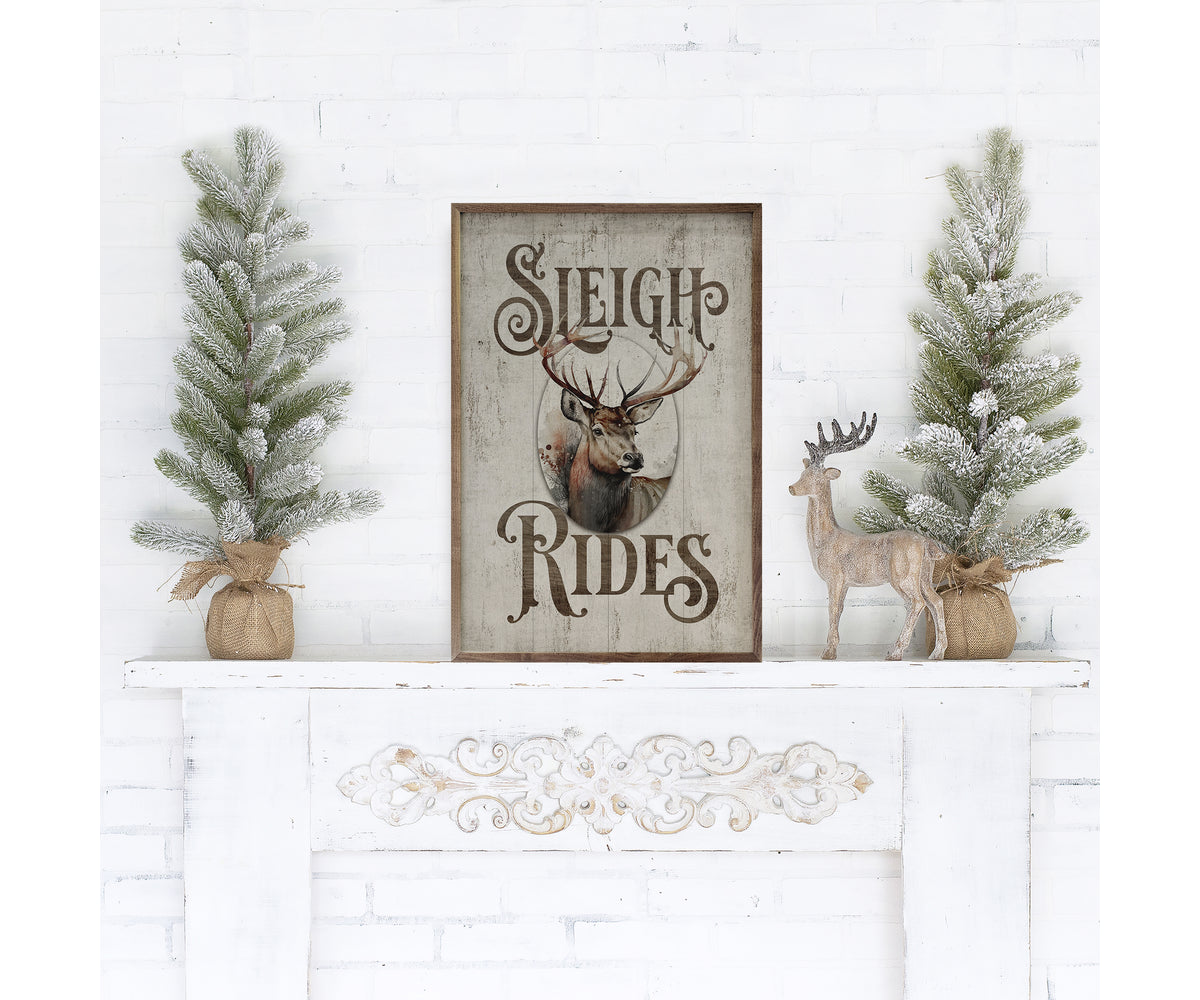 Kendrick Home Sleigh Rides Reindeer Classic Whitewash