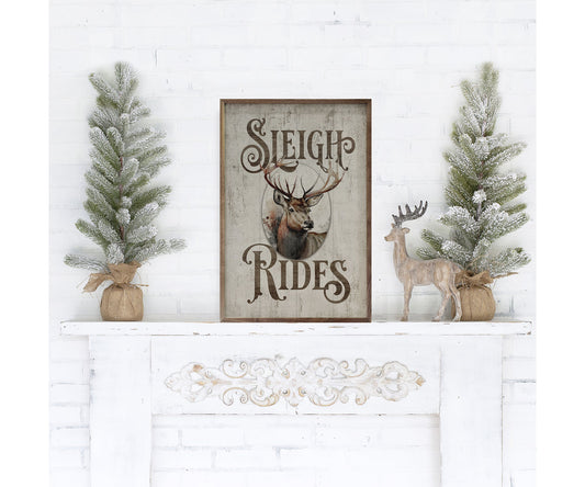 Kendrick Home Sleigh Rides Reindeer Classic Whitewash