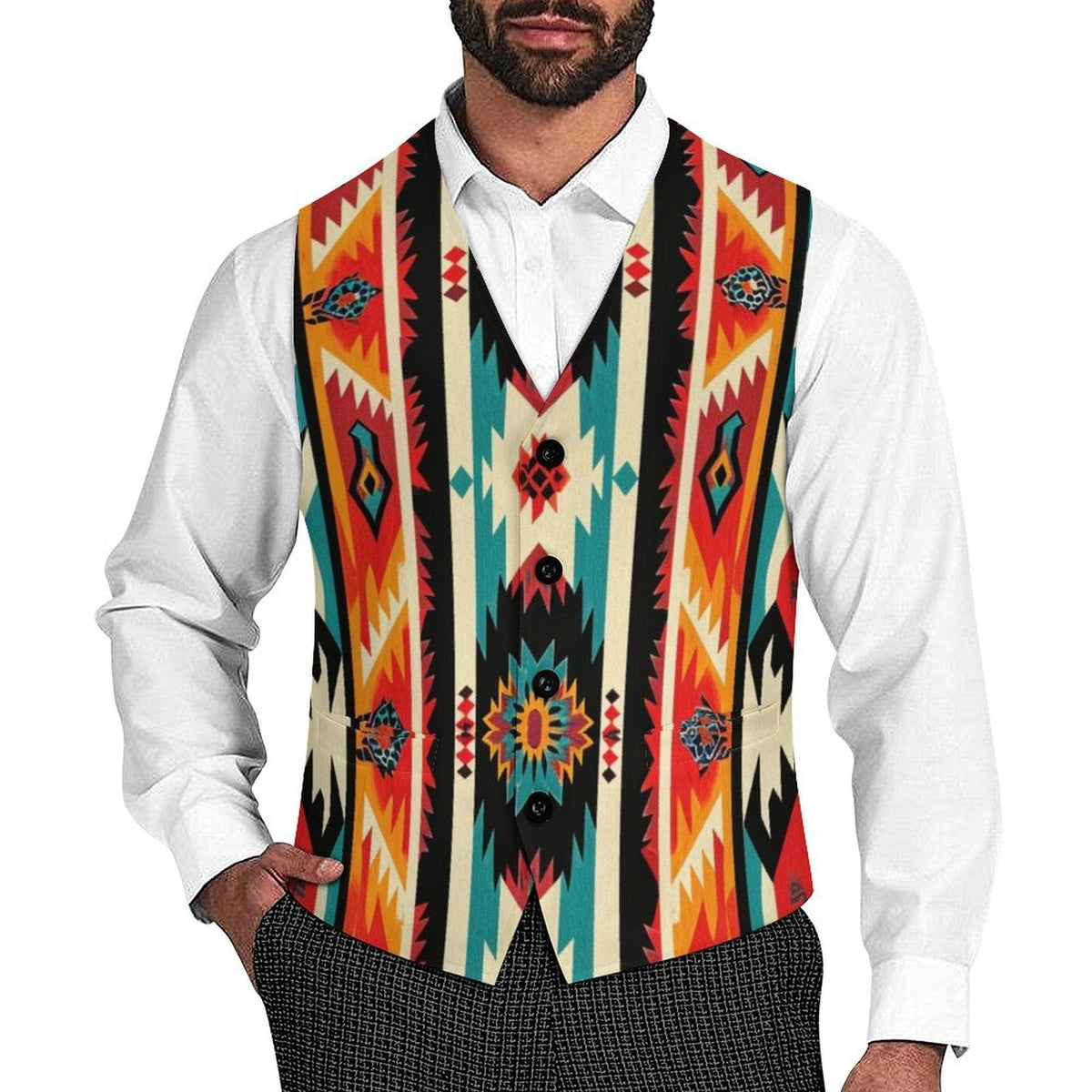 Baha Ranch Southwestern Aztec Men's Sleeveless Suit Vest