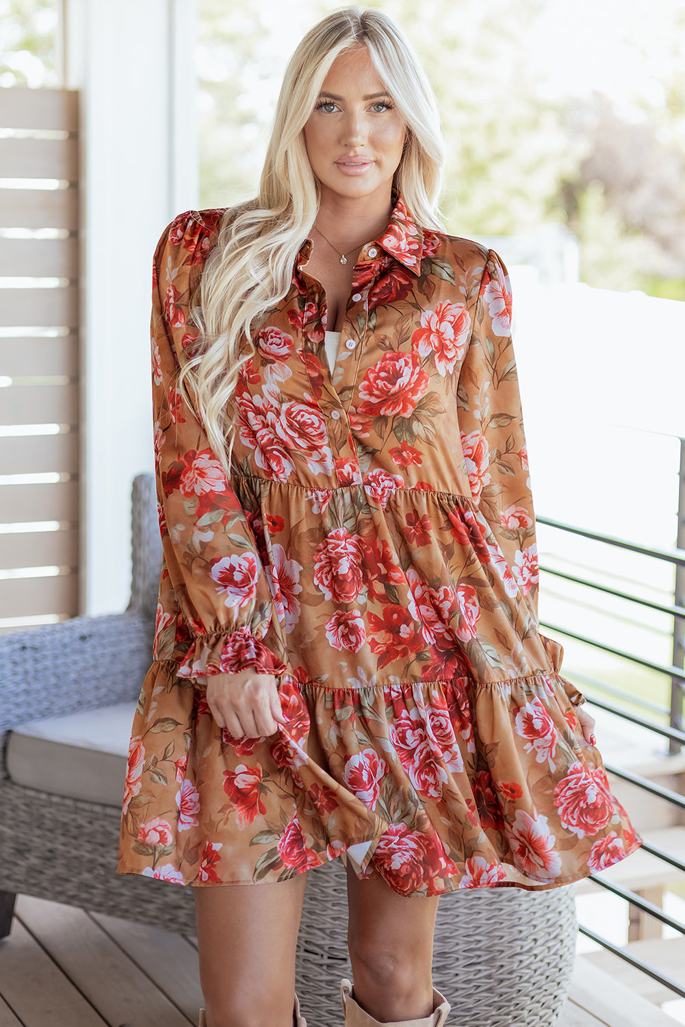 Threaded Pear Maddie Ruffle Mini Dress Long Sleeve Top