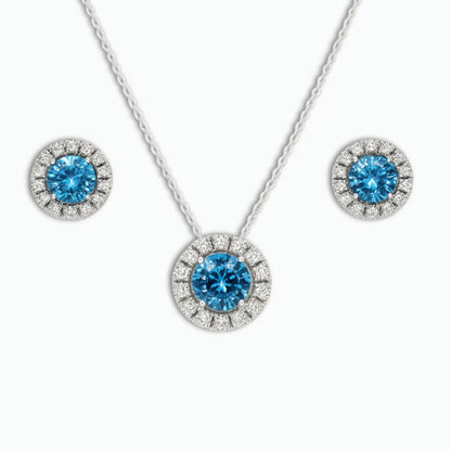 Silver Natural Cushion Shaped Blue Topaz Earrings & Necklace Jewelry Sets