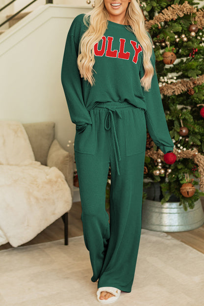 Threaded Pear Ava Fiery Jolly Corded Long Sleeve Top
