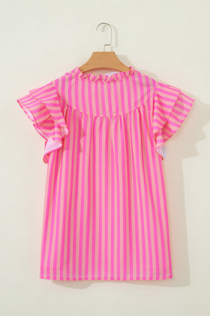 Threaded Pear Juniper Stripe Ruffled Summer Blouse