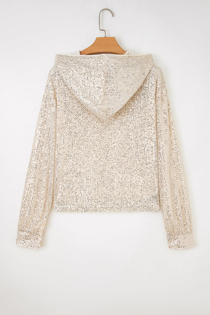 Threaded Pear Stella Stream Sequin Hooded Long Sleeve Top