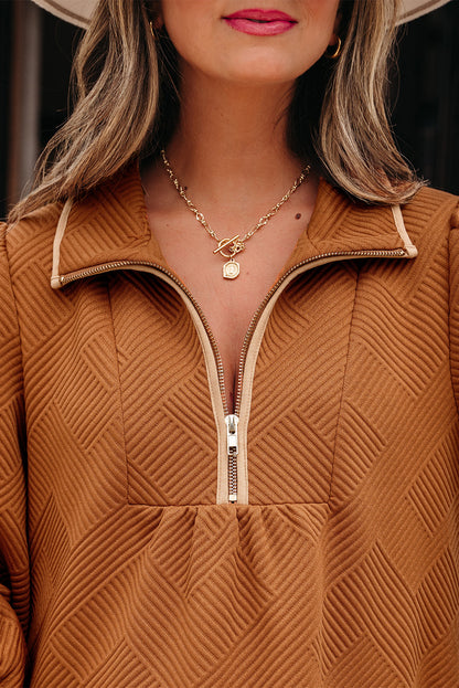 Threaded Pear Danielle Zip Collar Textured Mini Dress