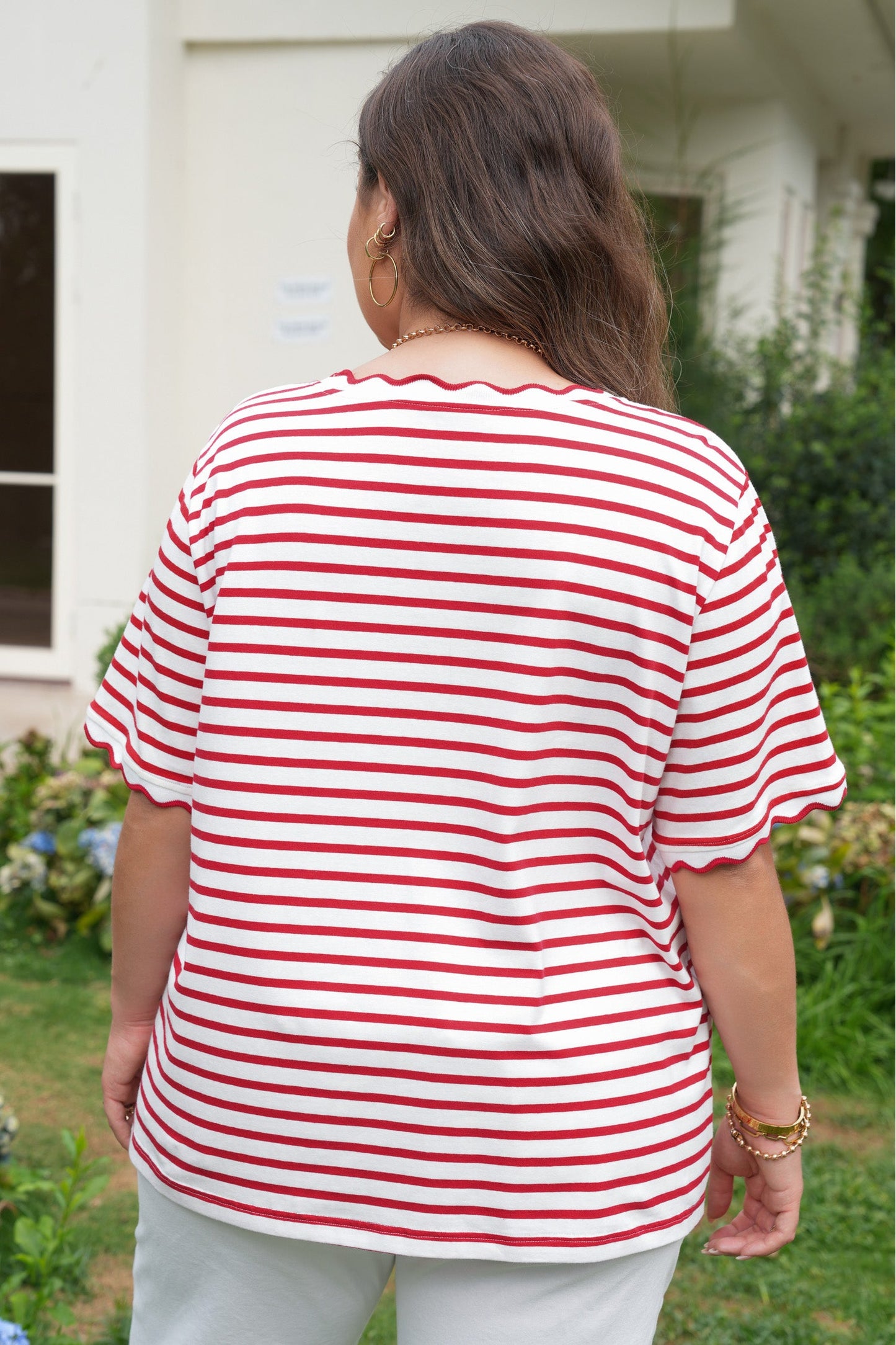 Threaded Pear Esther Trim Short Sleeve Plus Top