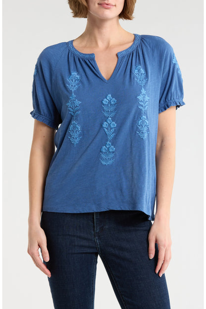 Lucky Brand Women's Emb Notch Neck - True Navy