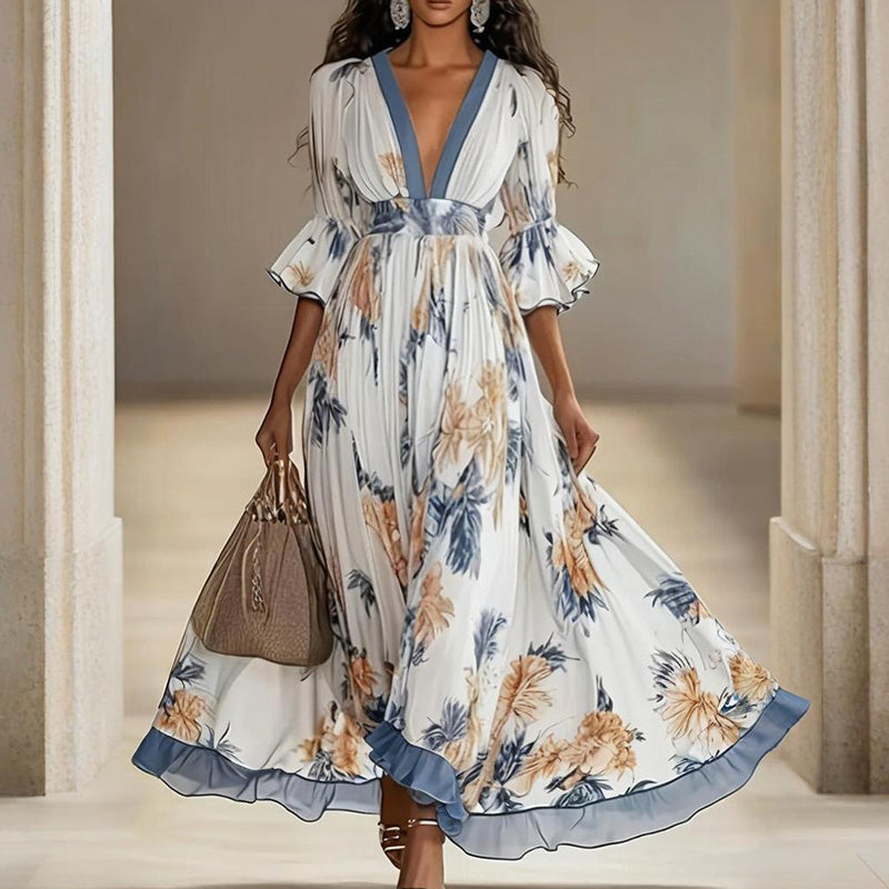 Womens Dresses Zulily Dresses Women's Floral Print Maxi Dress With Deep  V-Neck Flare Sleeves