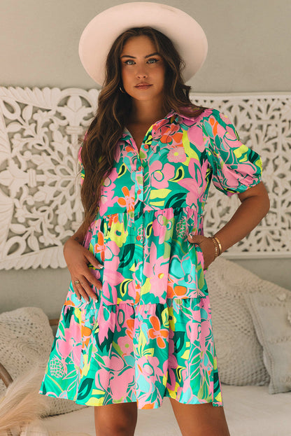Threaded Pear Brynleigh Floral Puff Sleeve Babydoll Dress