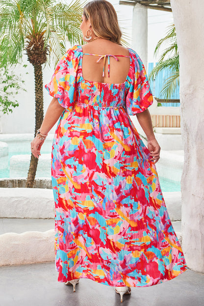 Threaded Pear Rachel Plus Size Puff Sleeve Square Neck Dress