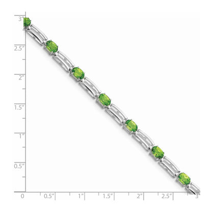 Oval Green Peridot Prong Rhodium Plated Sterling Silver Bar Link Bracelet