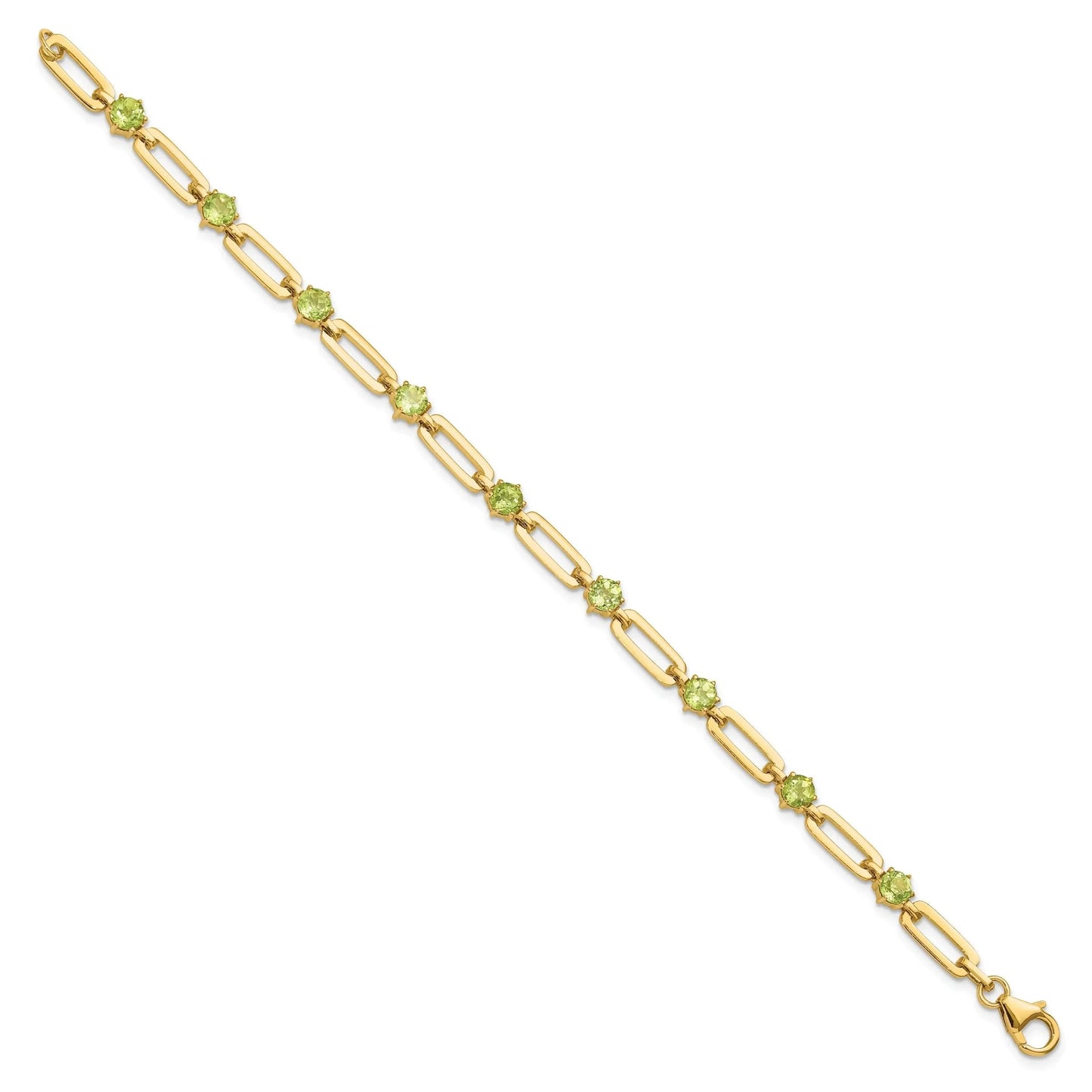 Genuine Green Peridot Paper Clip Sterling Silver Bracelet