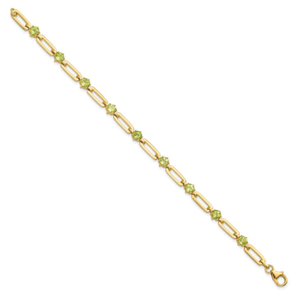 Genuine Green Peridot Paper Clip Sterling Silver Bracelet