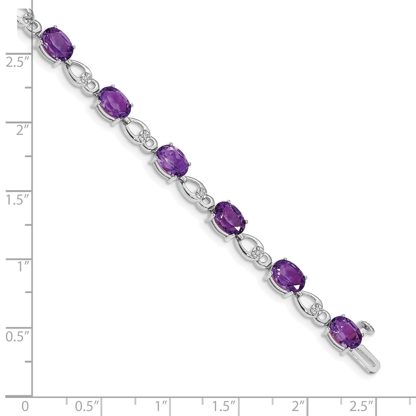 Oval Purple Amethyst & Diamond Prong 14K White Gold Infinity Link Bracelet