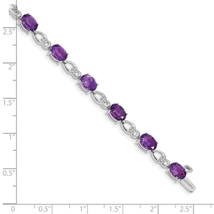 Oval Purple Amethyst & Diamond Prong 14K White Gold Infinity Link Bracelet