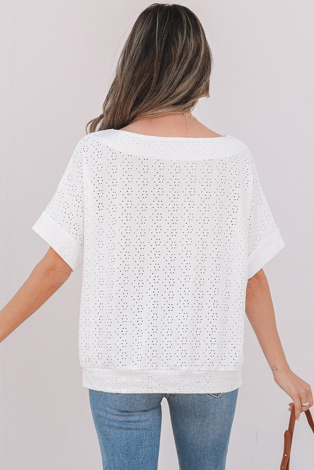 Threaded Pear Faye Eyelet Pattern Casual Top