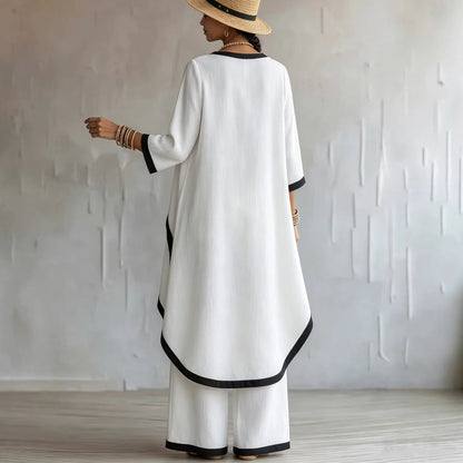 Women's Asymmetric Linen Tunic & Wide-Leg Pants Set