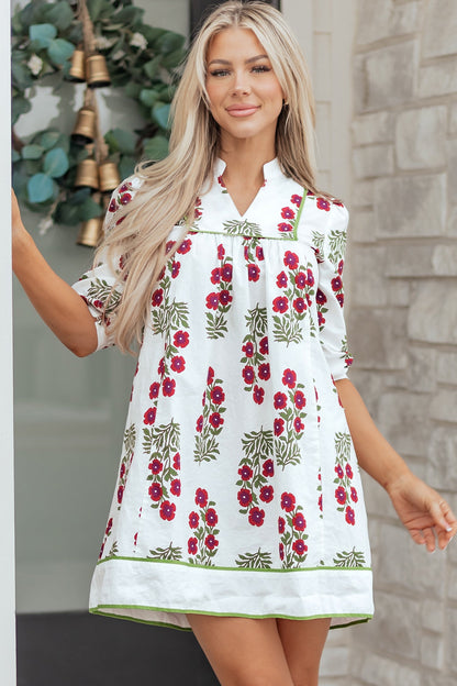 Threaded Pear Halo Sleeve Loose Floral Dress