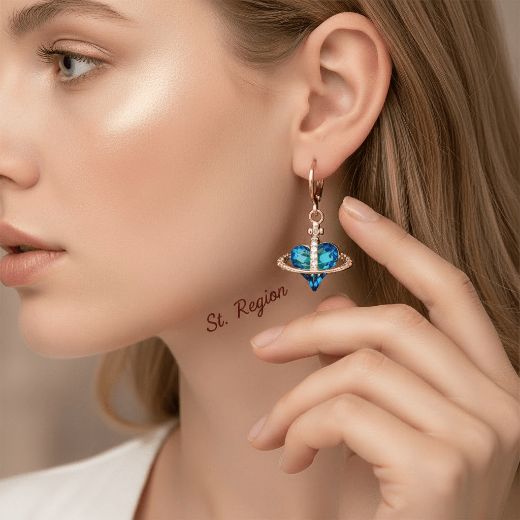 Cobalt Blue Crystal & Cubic Zirconia Goldtone Celestial Heart Huggie Earrings