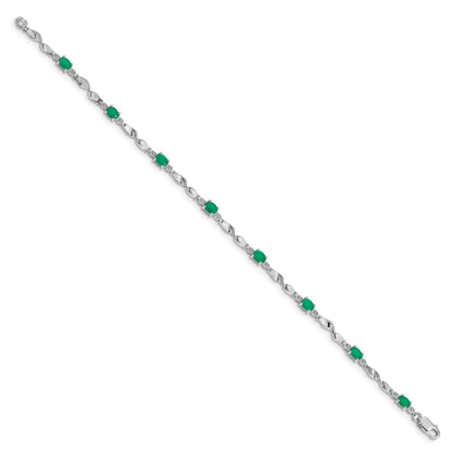 Genuine Green Emerald and Diamond Twisted Link 7 inch Bracelet