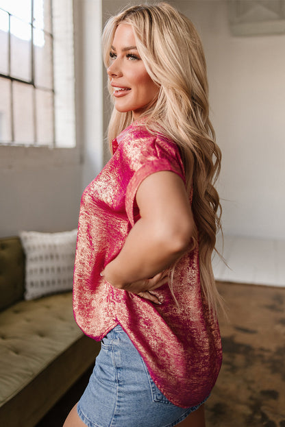 Threaded Pear Amoura Metallic Sheen Buttoned Top