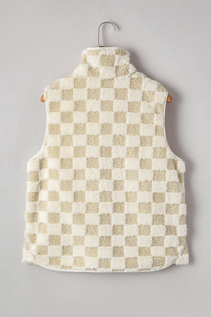 Threaded Pear Stevie Sherpa Checkerboard Button Vest With Pocket