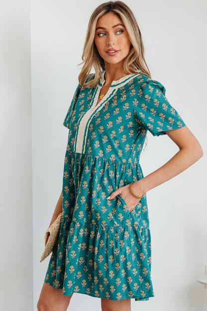 Threaded Pear Clover Short Sleeve Floral Dress
