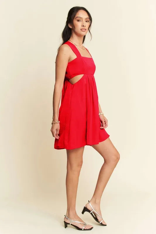 Davi & Dani Washed Satin Cutout Skirt Bandeau Mini Dress