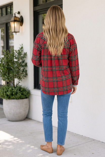 Threaded Pear Kali Plaid Front Shacket