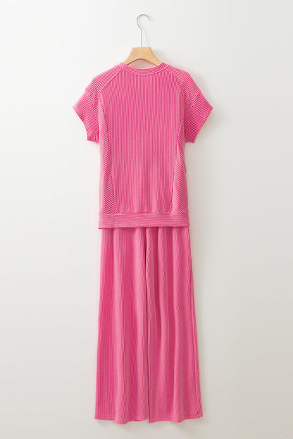 Threaded Pear Leilany Corded Knit Short Sleeve Set