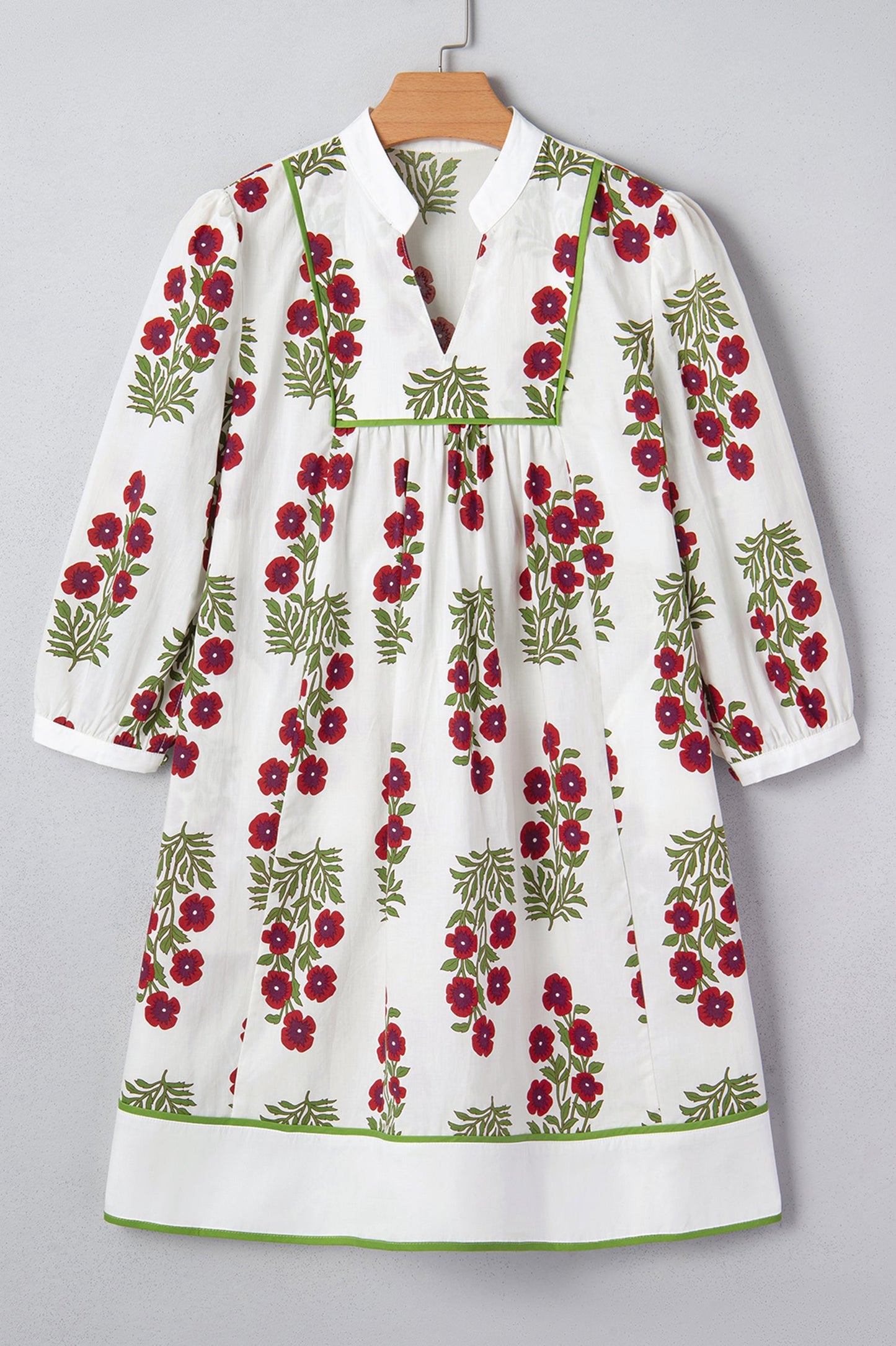 Threaded Pear Halo Sleeve Loose Floral Dress