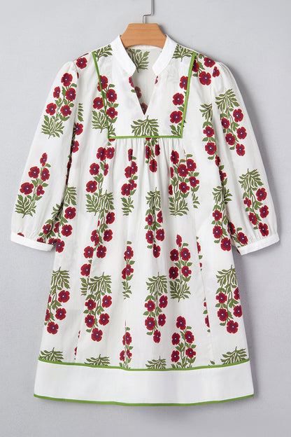 Threaded Pear Halo Sleeve Loose Floral Dress