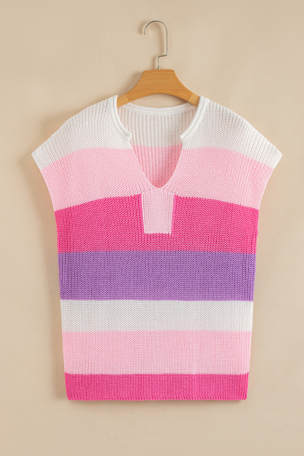 Threaded Pear Elliot Color Block Notch V Neck Sweater Top