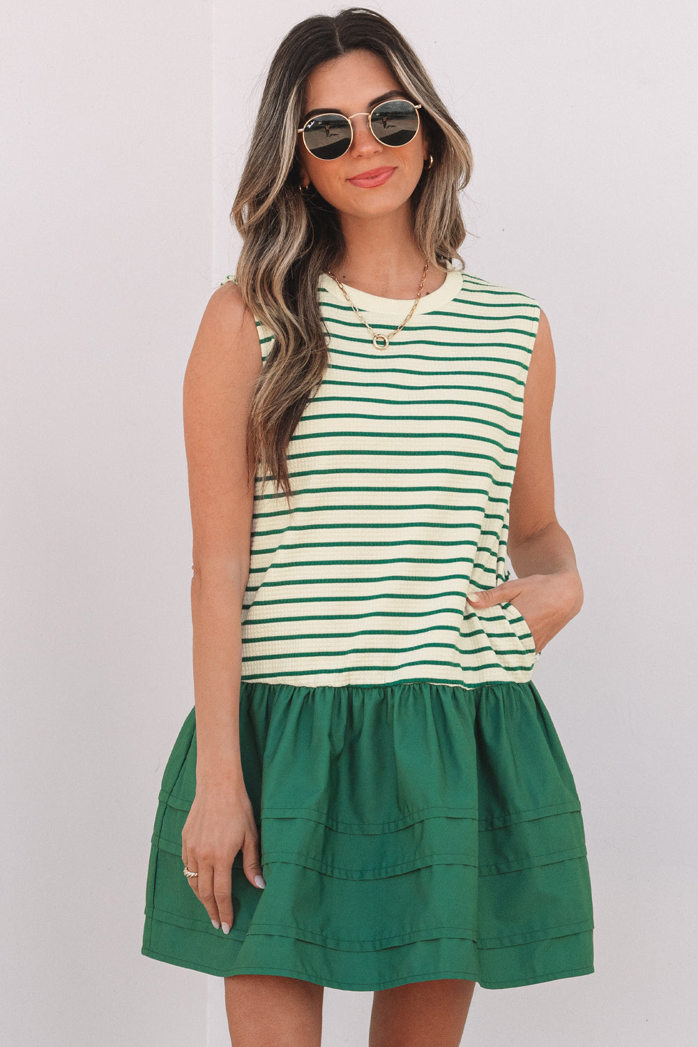 Threaded Pear Dorothy Woven Ruffled Sleeveless Mini Dress