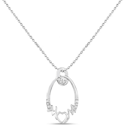 Round White Diamond Prong Silver Heart Pendant Necklace