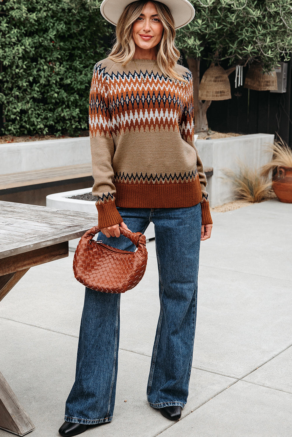 Threaded Pear Eva Aztec Crew Neck Sweater