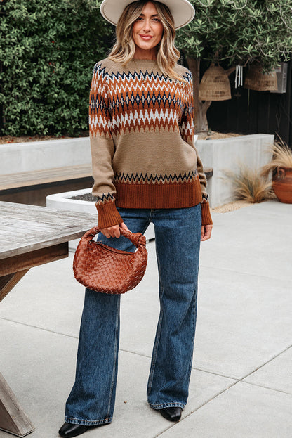 Threaded Pear Eva Aztec Crew Neck Sweater