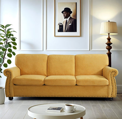 Soft Sofa, Upholstered 3 Seater Couch With High Density Foam, Loose Back Cushions and Turned Legs