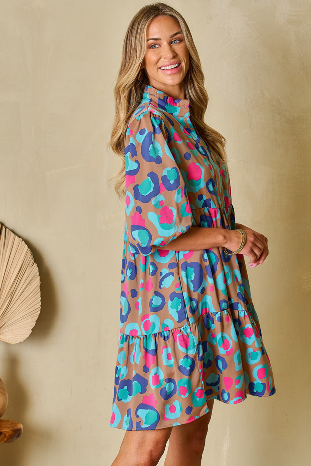 Threaded Pear Emerie Sleeve Slit Ruffled Dress
