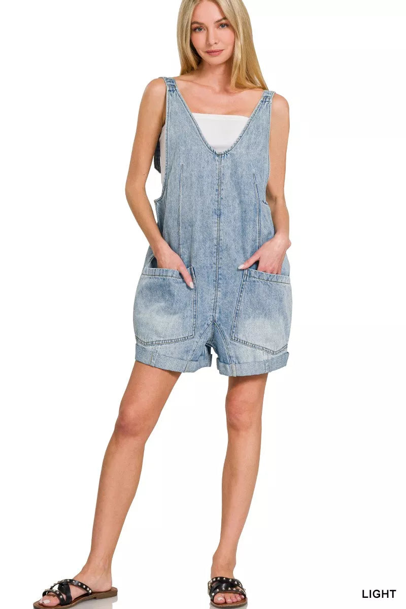 Zenana Denim Short Overalls