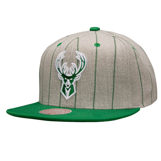 Men's Mitchell & Ness NBA Gray Pin Pop Snapback Bucks