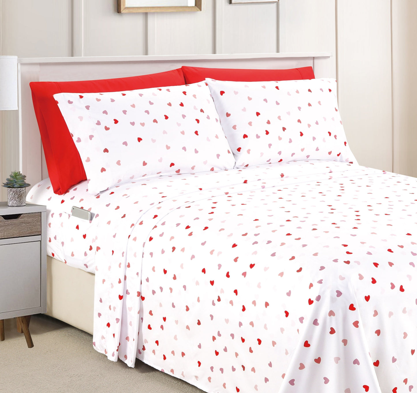 Mocassi 6-Piece Heart Pattern Valentina Sheet Set - Soft as a Hotel Premium Quality Bedding