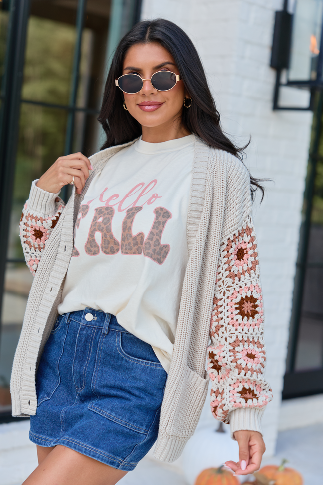 Hello Fall Leopard Ivory Graphic Tee