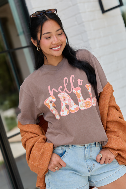 Hello Fall Floral Brown Graphic Tee