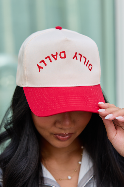Dilly Dally Natural/Red Embroidered Trucker Hat