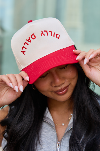 Dilly Dally Natural/Red Embroidered Trucker Hat